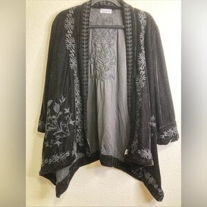 Time For Me Black Boho Velvet Embroidered Open Front Cardigan Size L Whimsygoth